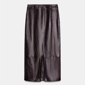 Zara Faux Leather Midi Skirt - Dark Brown
